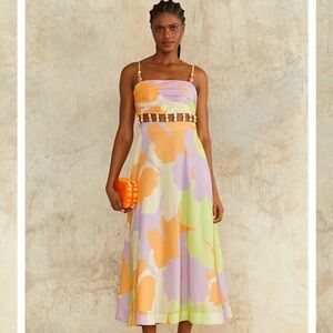 AMUR Orange Yellow Spaghetti Strap Sundress Midi